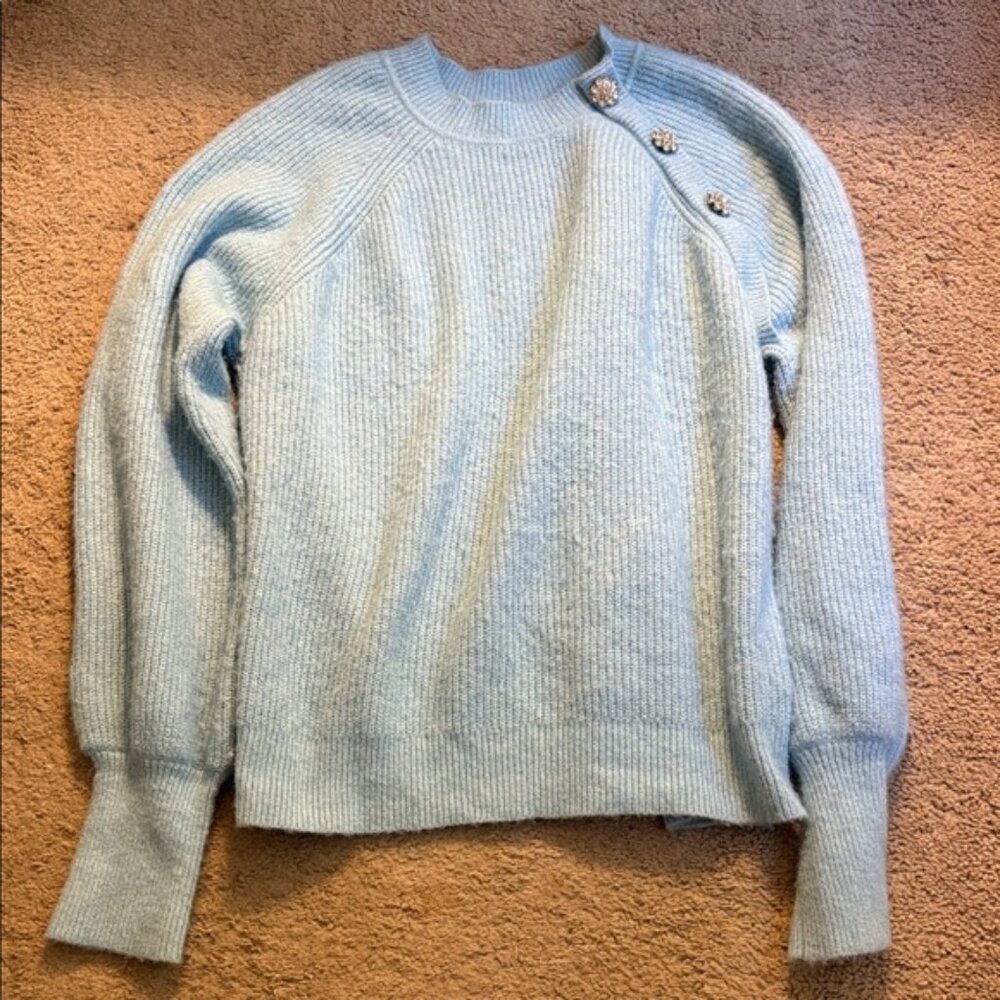 Light Blue Women's Sweater with Button Detail